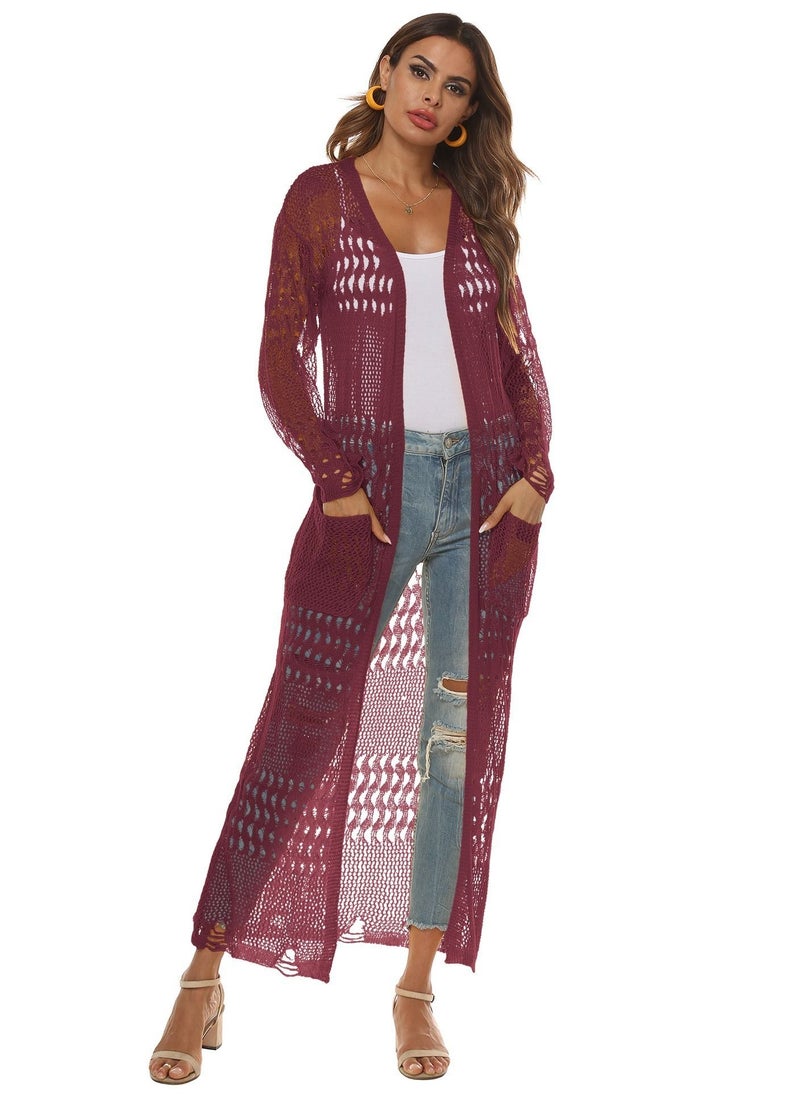 Generic - Crochet Cardigan Oversized Long Sleeve Tassel New Women Knitted Cardigan Long Cardigan Ladies - Image 1