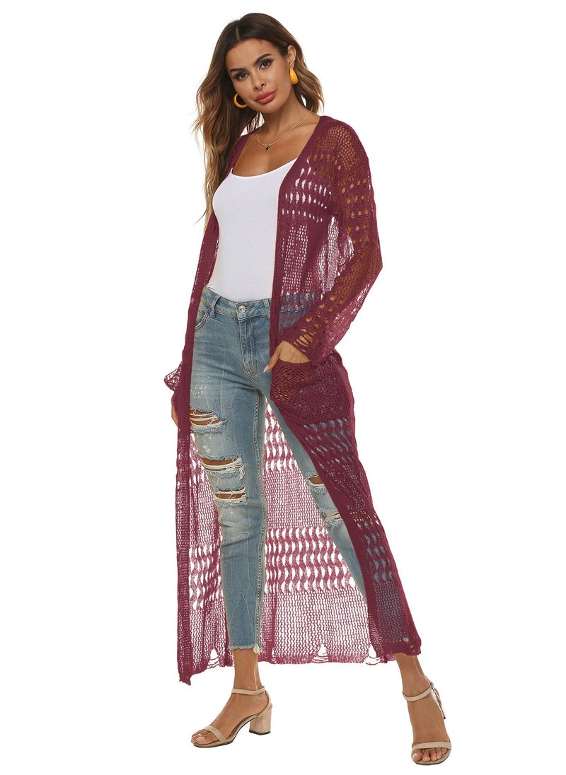 Generic - Crochet Cardigan Oversized Long Sleeve Tassel New Women Knitted Cardigan Long Cardigan Ladies - Image 1