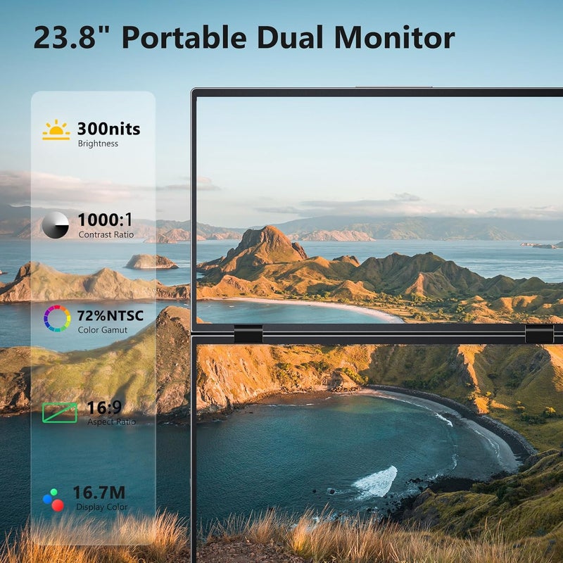 MAGICRAVEN (No Driver Need) Portable Monitor, Dual 15.6" 1080P Triple Laptop Screen Extender, Foldable VESA Mountable Computer Monitor, Travel Extended Display for Wins, Mac OS, Android and Linux - Image 2