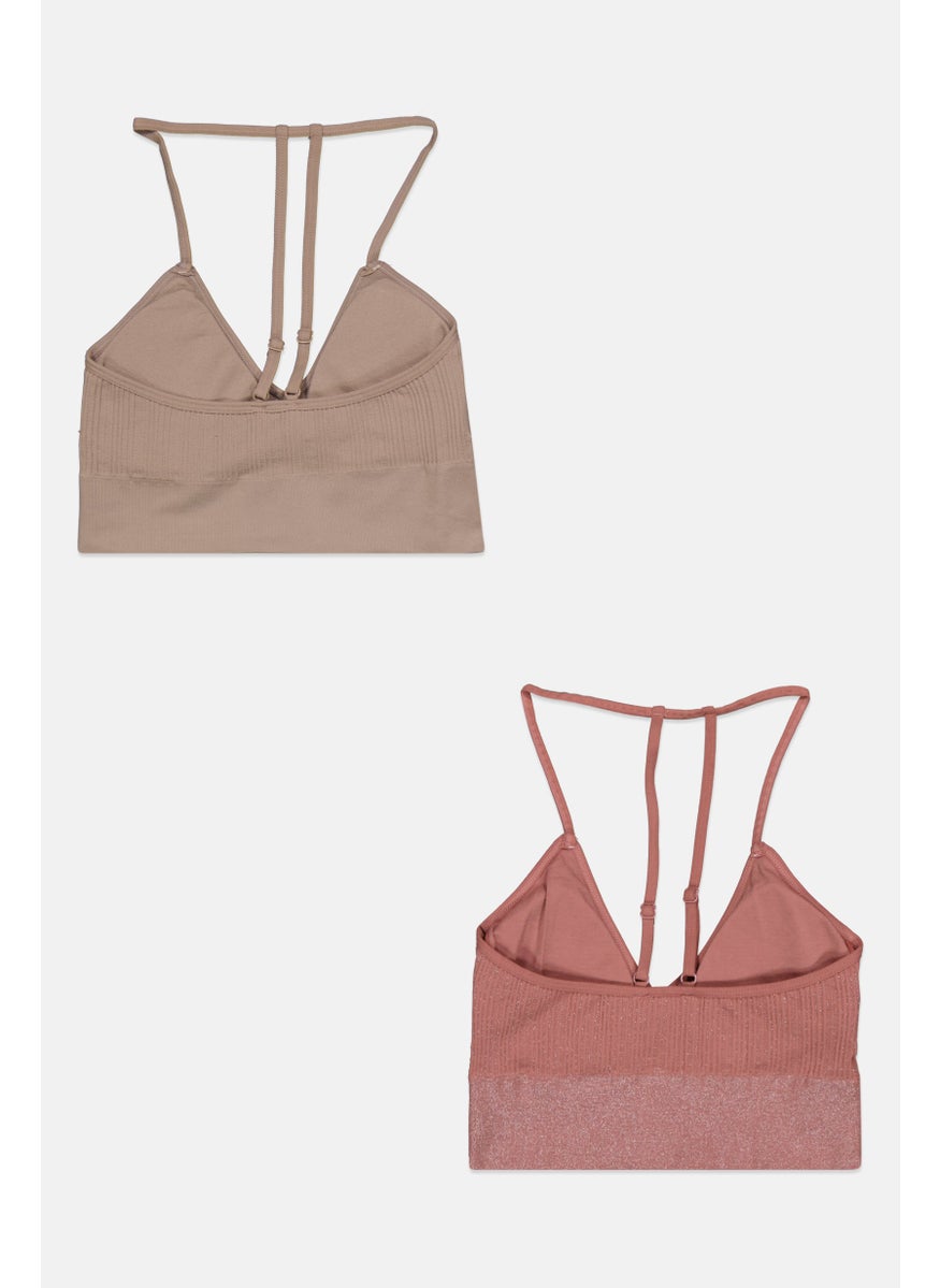Real Women 2 Pieces Padded Textured Bra, Tan  - Image 2