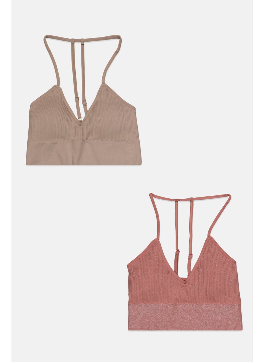 Real Women 2 Pieces Padded Textured Bra, Tan  - Image 1