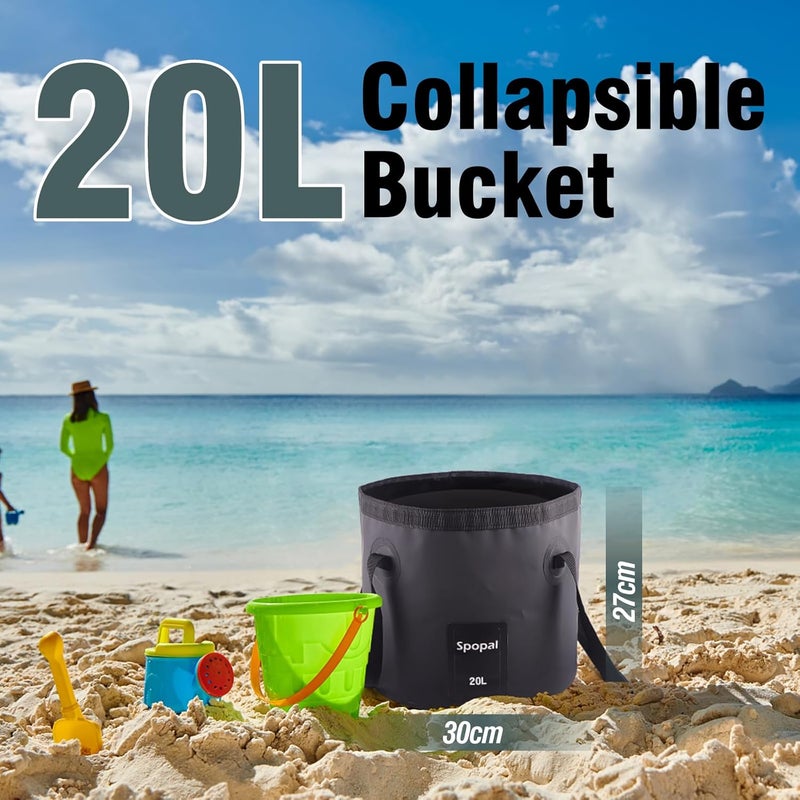 Spopal 20L Folding Bucket - Collapsible Camping Storage Container, Lightweight and Portable for Outdoor Activities - Image 2