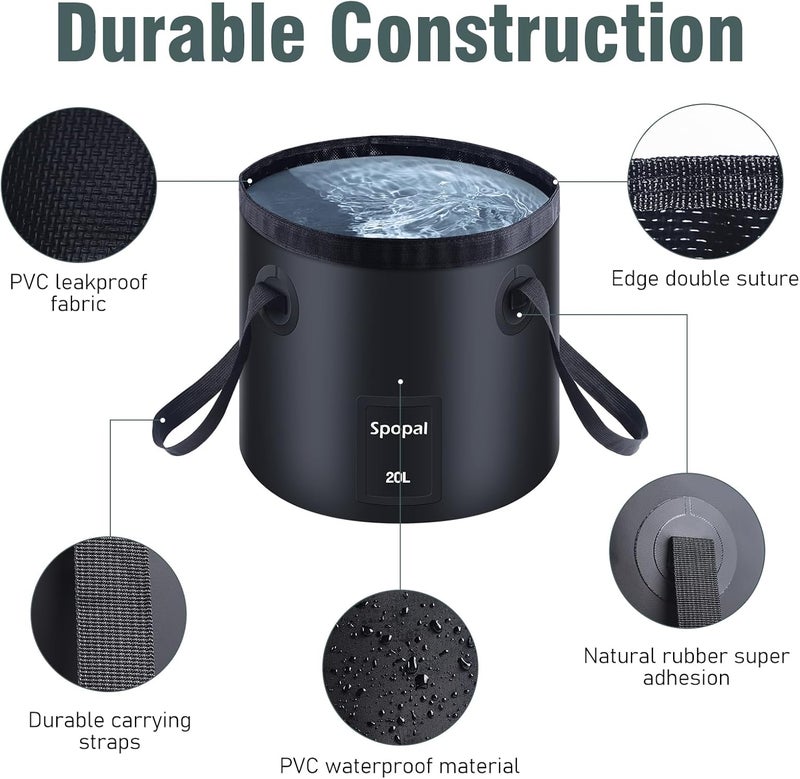 Spopal 20L Folding Bucket - Collapsible Camping Storage Container, Lightweight and Portable for Outdoor Activities - Image 3