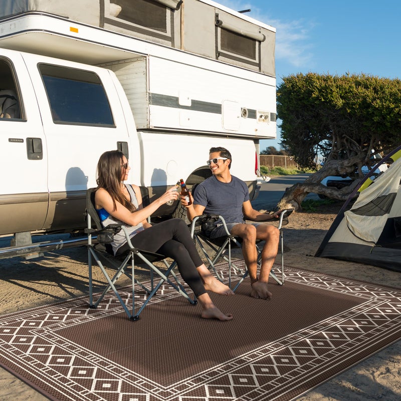 GENIMO Outdoor Rug Waterproof for Patio Decor, 5'x8' Reversible Plastic Straw Rug Carpet, Camping Mat for Outdoor, RV, Backyard, Deck, Balcony, Picnic, Beach, Coffee & Beige - Image 3