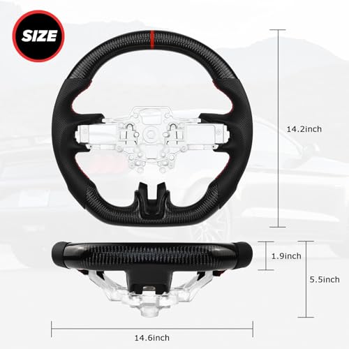 LOSCHEN Carbon Fiber Steering Wheel for Ford Mustang V6/GT/Shelby GT500 2018-2023, Real Carbon Fiber Nappa Perforated Leather D-shaped Flat-bottom Steering Wheel for Mustang 2018-2023 - Image 2