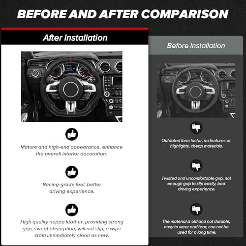 LOSCHEN Carbon Fiber Steering Wheel for Ford Mustang V6/GT/Shelby GT500 2018-2023, Real Carbon Fiber Nappa Perforated Leather D-shaped Flat-bottom Steering Wheel for Mustang 2018-2023 - Image 4