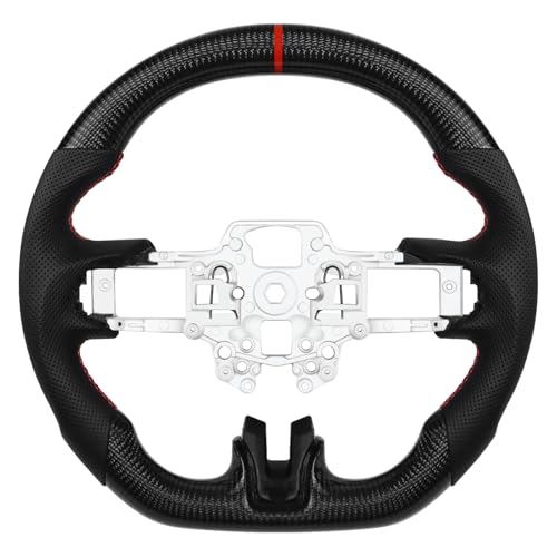 LOSCHEN Carbon Fiber Steering Wheel for Ford Mustang V6/GT/Shelby GT500 2018-2023, Real Carbon Fiber Nappa Perforated Leather D-shaped Flat-bottom Steering Wheel for Mustang 2018-2023 - Image 1
