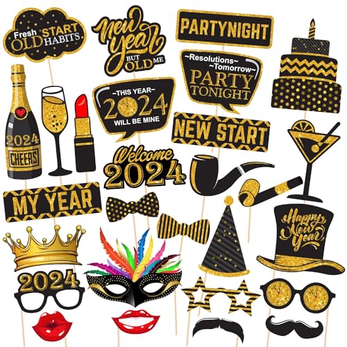 LUDALY 24 Pcs New Years Eve Photo Booth Props Happy New Year Decorations 2024 - Image 1