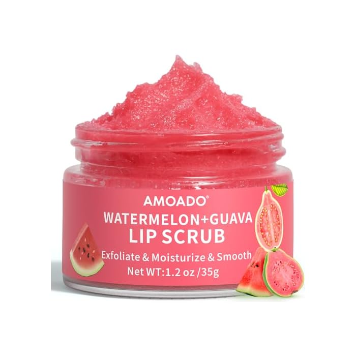 AMOADO Sugar Lip Scrub for Dark Lips – Exfoliating Lip Scrub for Smooth & Soft Lips with Watermelon & Guava, Lip Exfoliator & Moisturizer for Dry, Chapped Lips, Natural Lip Care, 1.2 oz/35g