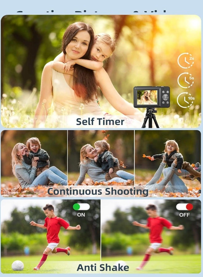 Digital Camera Video Camcorder, FHD 1080P Kids Camera (44MP), Point and Shoot Digital Camera, 32GB SD Card, 16X Zoom, 2 Batteries, Lanyard, Compact Small Camera for Kids (Boys/Girls), Black - Image 4