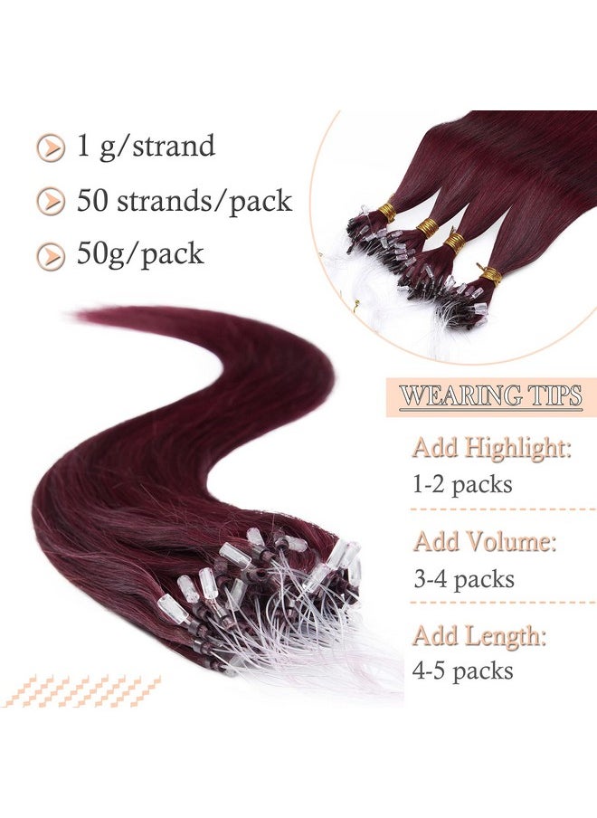 SEGO - Ego Micro Links Hair Extensions 18 Inch 50G 100% Human Hair Balayage Micro Beads Fish Line I Tip Prebonded Extensions Seamless Loop Hand Tied Hair For Women Wine Red - Image 1