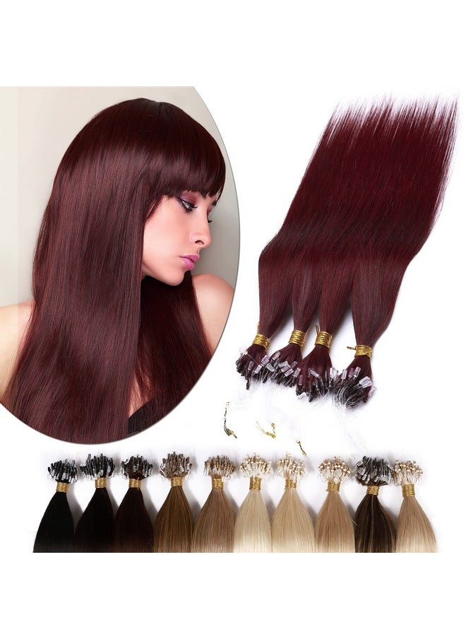 SEGO - Ego Micro Links Hair Extensions 18 Inch 50G 100% Human Hair Balayage Micro Beads Fish Line I Tip Prebonded Extensions Seamless Loop Hand Tied Hair For Women Wine Red - Image 1