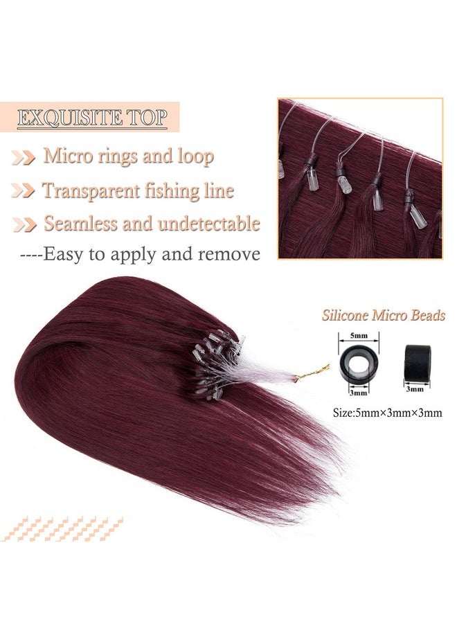 SEGO - Ego Micro Links Hair Extensions 18 Inch 50G 100% Human Hair Balayage Micro Beads Fish Line I Tip Prebonded Extensions Seamless Loop Hand Tied Hair For Women Wine Red - Image 1
