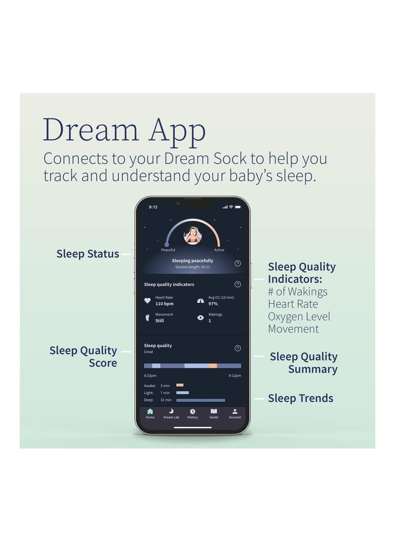 Dream Sock Smart Baby Monitor With Heart Rate And Average Oxygen O2 As Sleep Quality Indicators Bedtime Blue