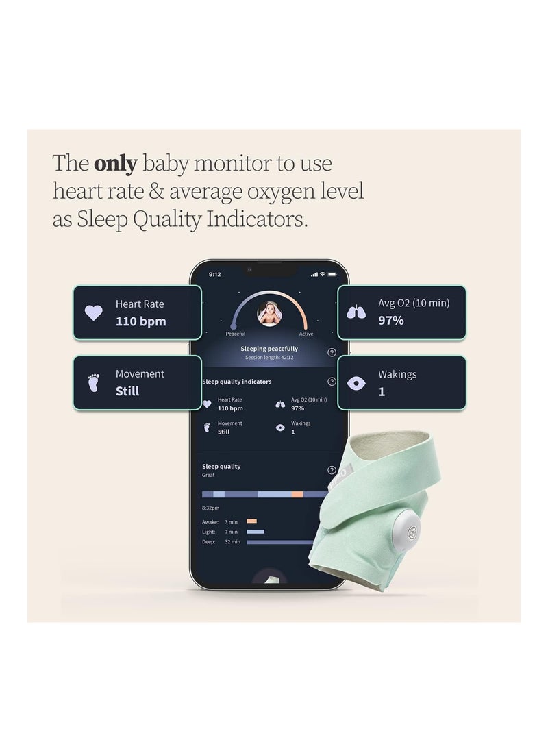 Dream Sock Smart Baby Monitor With Heart Rate And Average Oxygen O2 As Sleep Quality Indicators Bedtime Blue