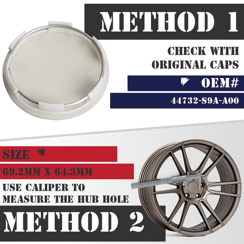 KitsPro أغطية مركز العجلات KitsPro 2.7 بوصة 69 مم لهوندا 44732S9AA00، عبوة من 4 (فضي، خارجي 69 مم، داخلي 64 مم) - Image 3