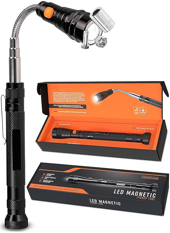 promass Extendable Magnetic Flashlight with Telescoping Magnet Pickup Tool - HVAC Tools Gifts for Men - Long LED Magnet Stick Tool for Mechanic, Tech, Handyman - Birthday Gifts for Dad - Image 1