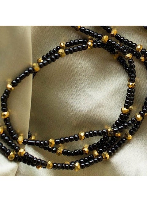علاقة موبيل من الخرز الاسود مع فواصل كريستال ذهبي