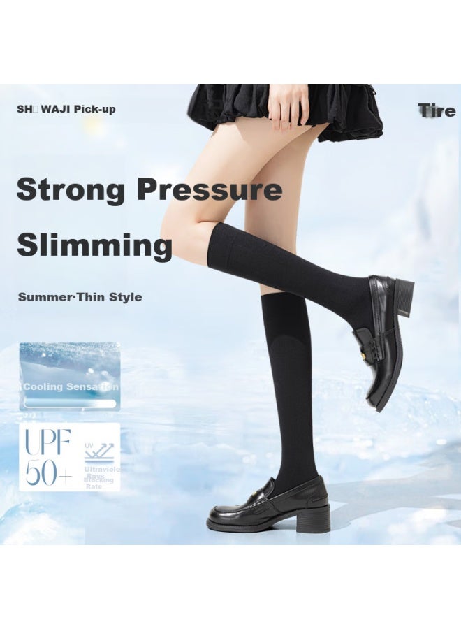 Picking up socks Sock Diary Thin Pressure Slim Leg Socks Women Summer Thin Leg Jk Socks Anti-Slip Sunscreen Cool Feeling Over-The-Knee Socks Women Black High Tube Socks - Image 1