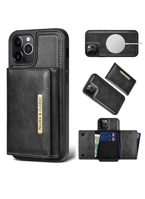 Buluka iPhone 14 Pro Max Leather Protective Wallet Case with Detachable Magnetic Wallet 5 in 1 for iPhone 14 Pro Max - Black
