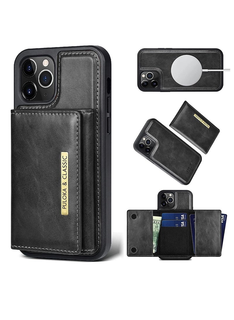 PULOKA - Buluka iPhone 14 Pro Max Leather Protective Wallet Case with Detachable Magnetic Wallet 5 in 1 for iPhone 14 Pro Max - Black - Image 1