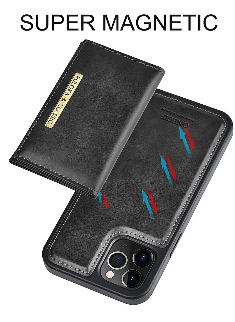 PULOKA - Buluka iPhone 14 Pro Max Leather Protective Wallet Case with Detachable Magnetic Wallet 5 in 1 for iPhone 14 Pro Max - Black - Image 1