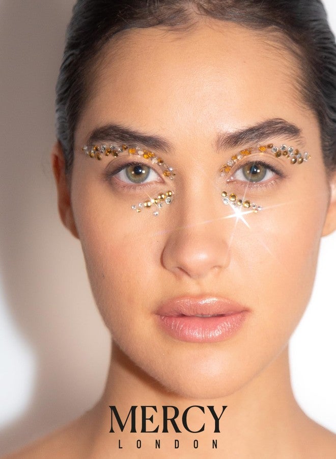 MERCY LONDON Eye Dazzle Gold Face Jewels by Mercy London Eye Liner Crystal Costume Accessories Face Gems Jewels All In One Halloween Headpiece Stick On - Image 2