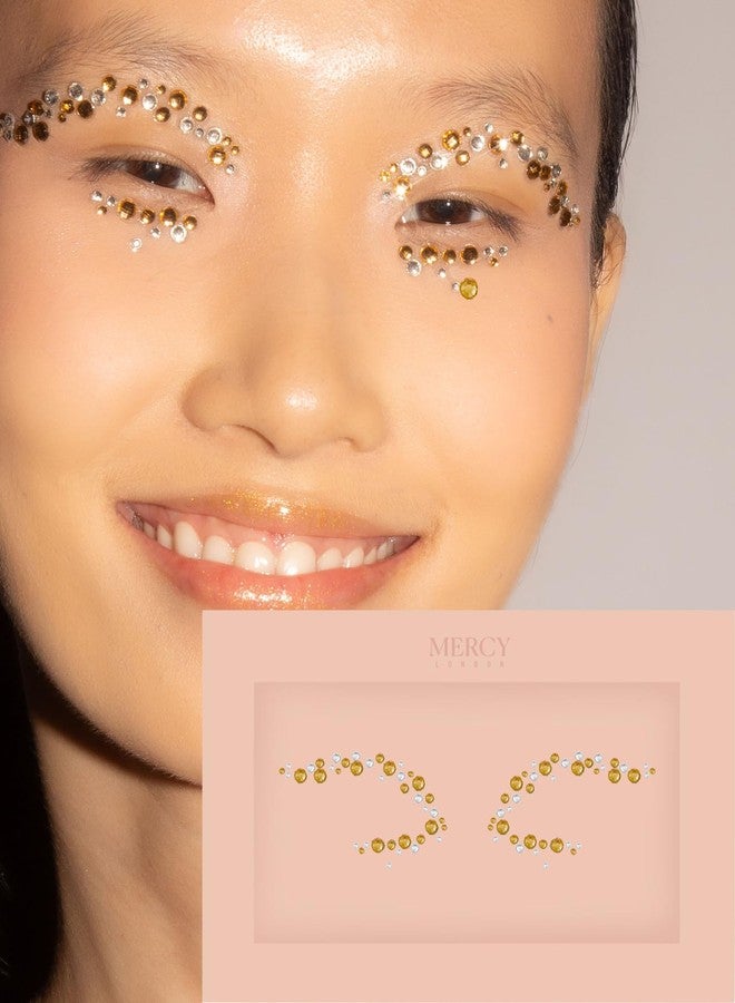 MERCY LONDON Eye Dazzle Gold Face Jewels by Mercy London Eye Liner Crystal Costume Accessories Face Gems Jewels All In One Halloween Headpiece Stick On - Image 1