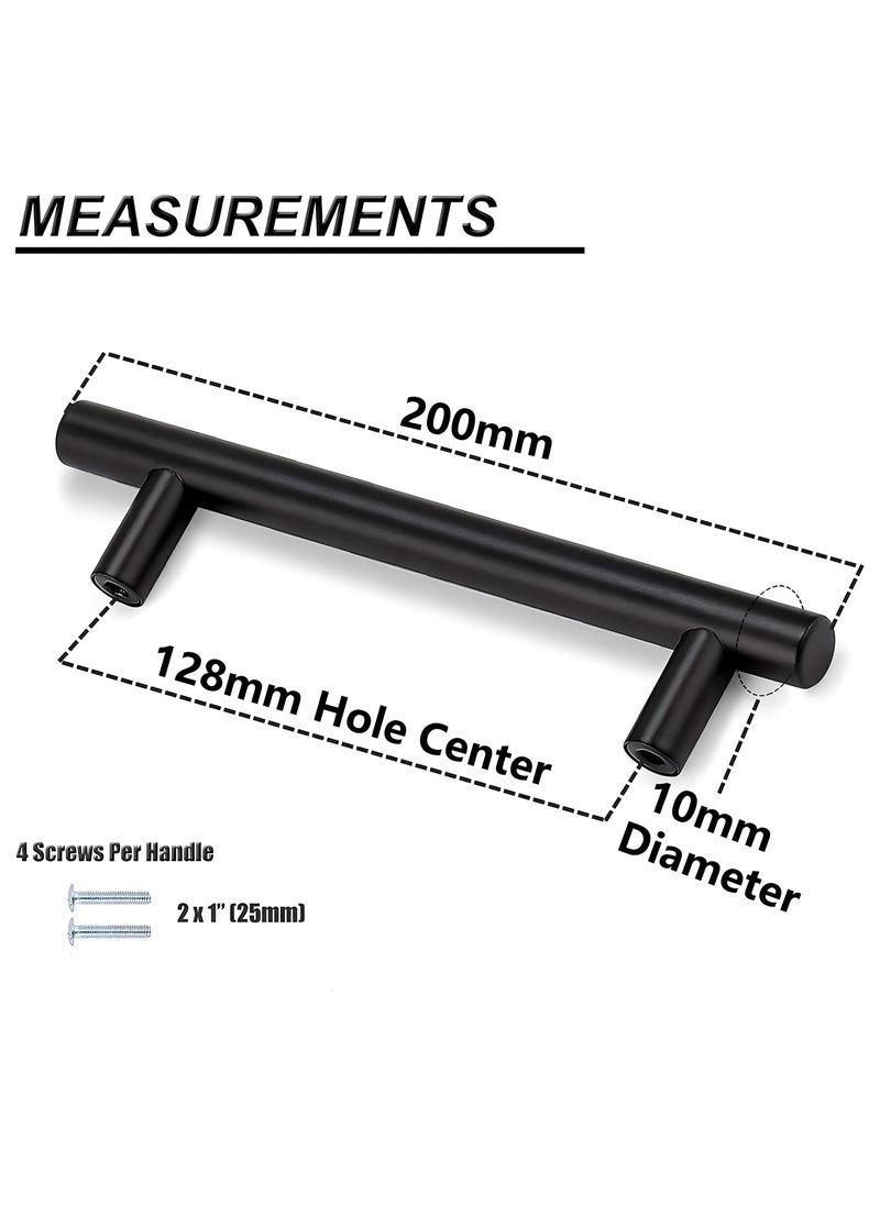 FIRST PRO - 5 Pack Kitchen Cabinet Handles, 200mm Stainless Steel Kitchen Door Handles, 128mm Hole Center T Bar Drawer Cupboard Handles with Screws, Kitchen Drawer Pulls for Bathroom Bedroom Wardrobe - Image 1