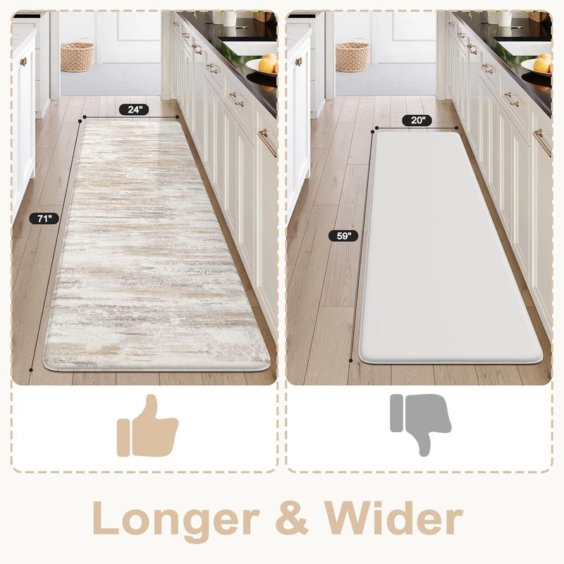 KIMODE Anti Fatigue Kitchen Mats 24"x71", Boho Abstract Kitchen Runner Rugs, Cushioned Non Skid Kitchen Mats for Floor, Comfort Kitchen Floor Mats for Sink Laundry Desk Light Brown - Image 2