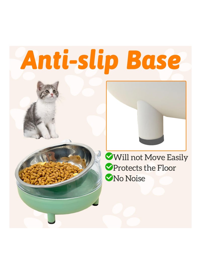 KASTWAVE وعاء قطط مرتفع مكون من قطعتين، مجموعة أوعية قطط وكلاب مرتفعة بزاوية 15 درجة، أوعية طعام وماء من الفولاذ المقاوم للصدأ للقطط الصغيرة، وحدة تغذية للحيوانات الأليفة غير قابلة للانزلاق وقابلة للفصل للقطط والكلاب الداخلية، باللونين الأبيض والأخضر - Image 3