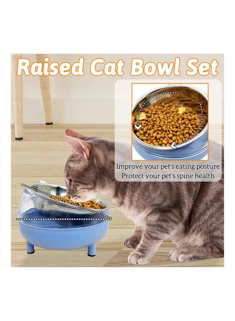 KASTWAVE وعاء قطط مرتفع مكون من قطعتين، مجموعة أوعية قطط وكلاب مرتفعة بزاوية 15 درجة، أوعية طعام وماء من الفولاذ المقاوم للصدأ للقطط الصغيرة، وحدة تغذية للحيوانات الأليفة غير قابلة للانزلاق وقابلة للفصل للقطط والكلاب الداخلية، باللونين الأبيض والأخضر - Image 2