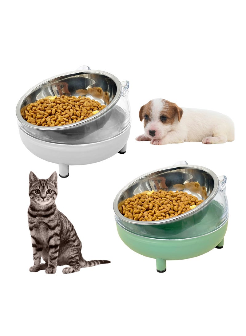 KASTWAVE وعاء قطط مرتفع مكون من قطعتين، مجموعة أوعية قطط وكلاب مرتفعة بزاوية 15 درجة، أوعية طعام وماء من الفولاذ المقاوم للصدأ للقطط الصغيرة، وحدة تغذية للحيوانات الأليفة غير قابلة للانزلاق وقابلة للفصل للقطط والكلاب الداخلية، باللونين الأبيض والأخضر - Image 1