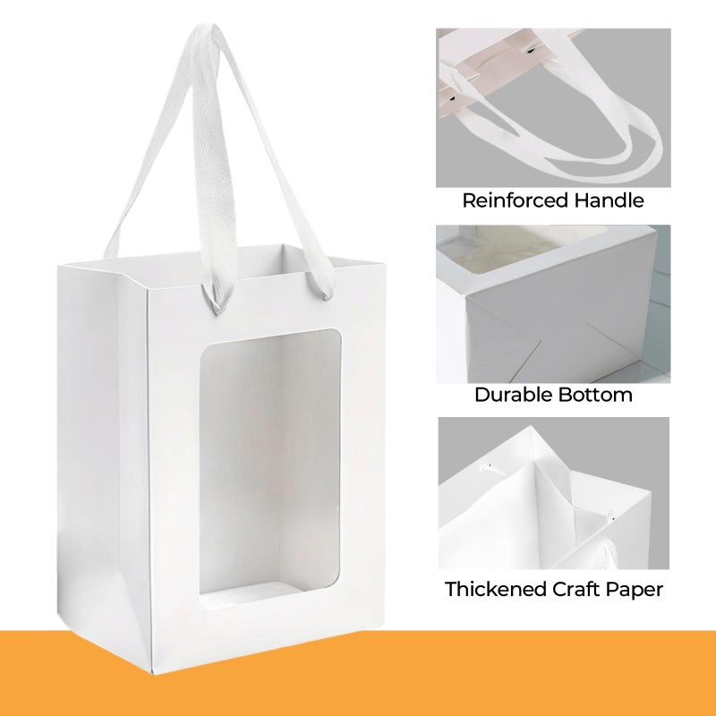 Vagreez 15-Pack Kraft Paper Gift Bags With Clear Window & Reinforced Handles 7.9""X5.9""X3.9"" - Reusable Treat Bags For Purim  Bakery Cookies  Wedding Favors  Small Business (White) - Image 4