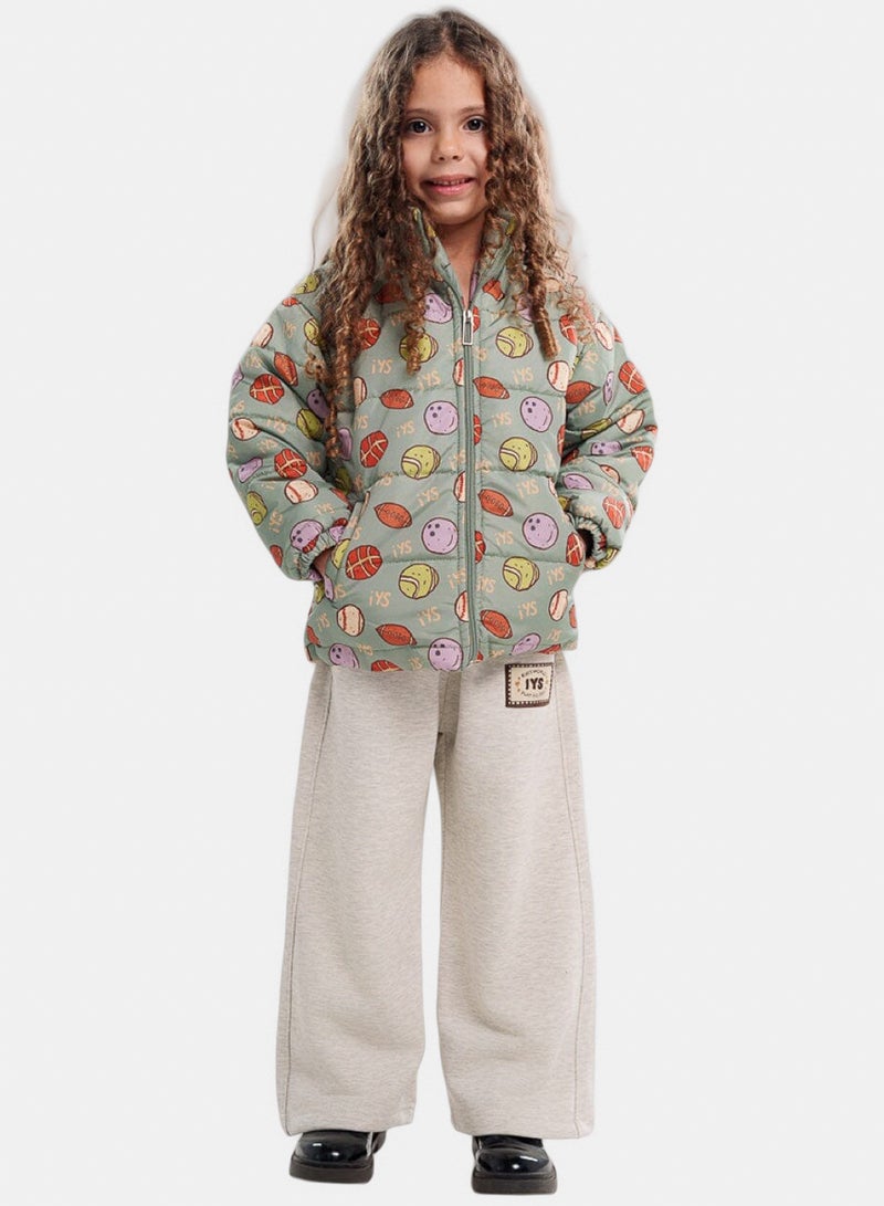 In Your Shoe Sage Green Kids Oversized AOP Puffer Jacket - Image 5