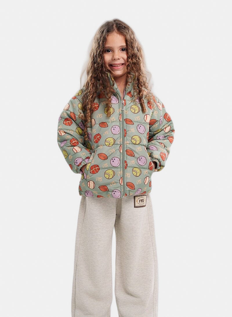 In Your Shoe Sage Green Kids Oversized AOP Puffer Jacket - Image 4
