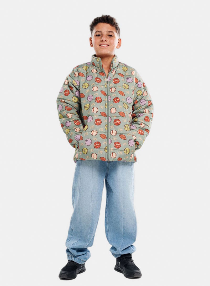 In Your Shoe Sage Green Kids Oversized AOP Puffer Jacket - Image 3