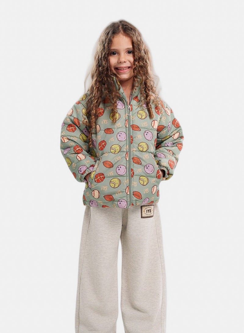 In Your Shoe Sage Green Kids Oversized AOP Puffer Jacket - Image 4