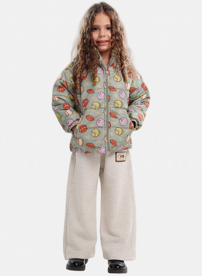 In Your Shoe Sage Green Kids Oversized AOP Puffer Jacket - Image 5