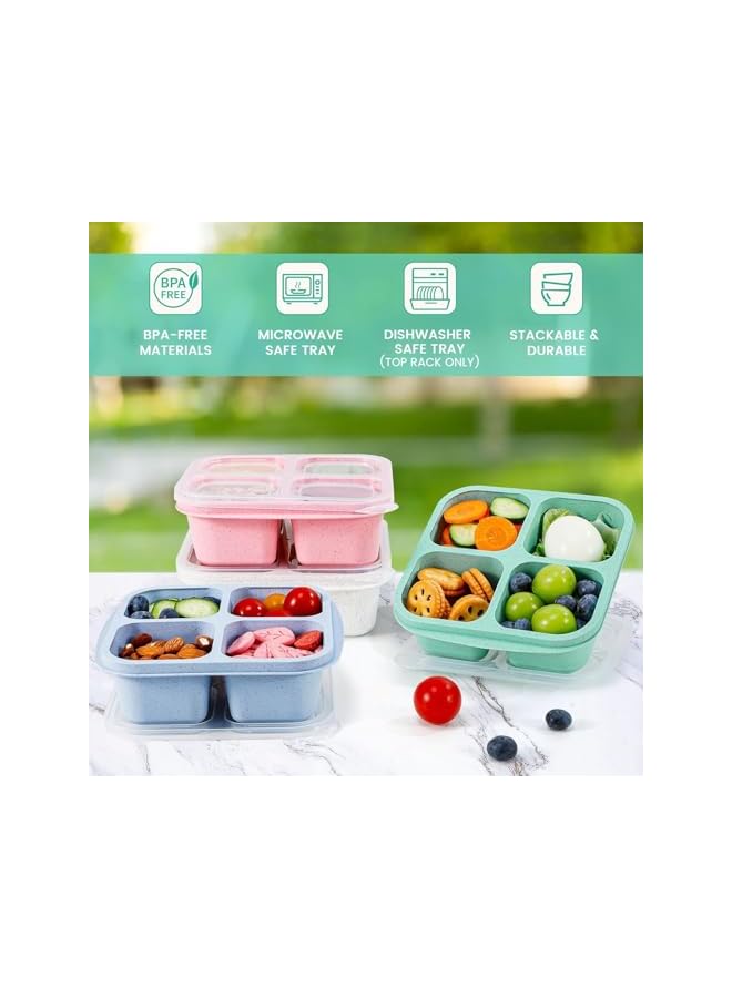 Green Tiger 4Pcs Bento Lunch Box, Wheat Straw Snack Box Container, 4 Compartment Snack Lunchable Containers, Reusable Divided Bento Snack Box, Meal Prep Lunch Containers for School, Work Travel,Nuts Candy Fruit - Image 3