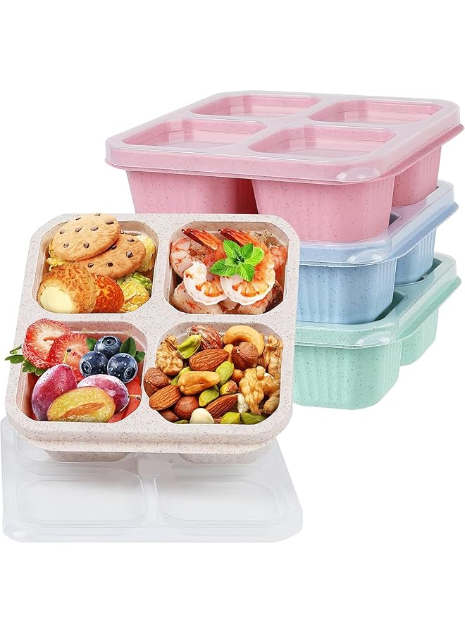 Green Tiger 4Pcs Bento Lunch Box, Wheat Straw Snack Box Container, 4 Compartment Snack Lunchable Containers, Reusable Divided Bento Snack Box, Meal Prep Lunch Containers for School, Work Travel,Nuts Candy Fruit - Image 1