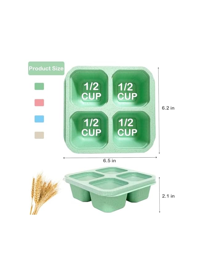 Green Tiger 4Pcs Bento Lunch Box, Wheat Straw Snack Box Container, 4 Compartment Snack Lunchable Containers, Reusable Divided Bento Snack Box, Meal Prep Lunch Containers for School, Work Travel,Nuts Candy Fruit - Image 4