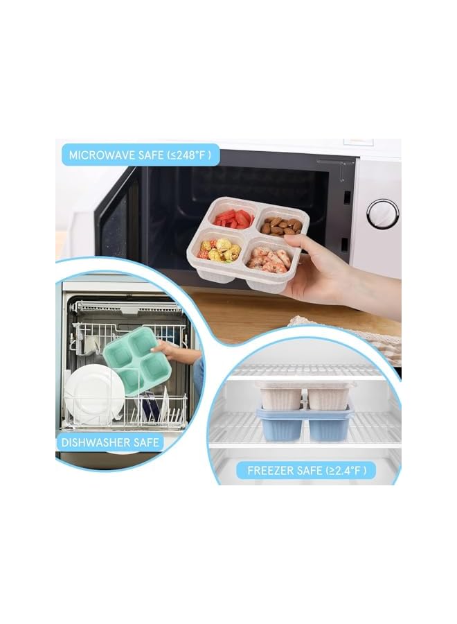 Green Tiger 4Pcs Bento Lunch Box, Wheat Straw Snack Box Container, 4 Compartment Snack Lunchable Containers, Reusable Divided Bento Snack Box, Meal Prep Lunch Containers for School, Work Travel,Nuts Candy Fruit - Image 2