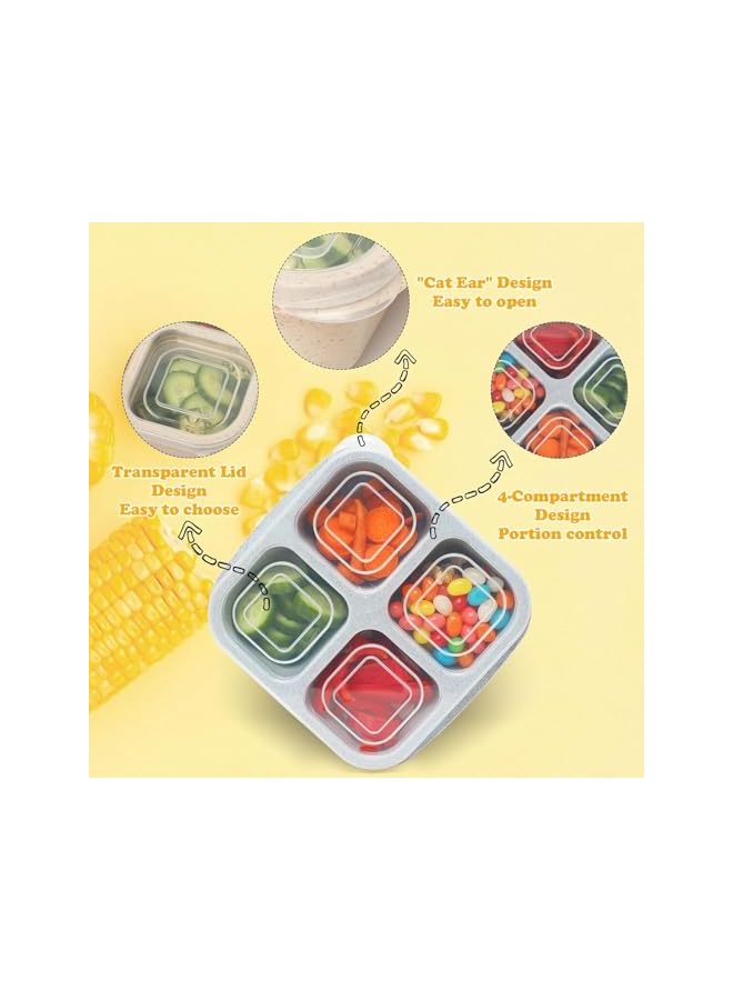 Green Tiger 4Pcs Bento Lunch Box, Wheat Straw Snack Box Container, 4 Compartment Snack Lunchable Containers, Reusable Divided Bento Snack Box, Meal Prep Lunch Containers for School, Work Travel,Nuts Candy Fruit - Image 5