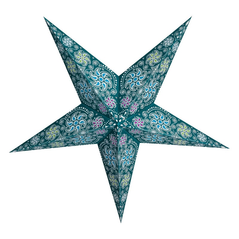 GalaxyArts Paper Star Lantern, 24 Inch Chakra Turquoise 3D Light-Up Hanging Lamp, Handcrafted Hollow Out Star Decoration for Christmas, Wedding, Parties, Birthday, Indoor Outdoor Home DÃ©cor (Medium) - Image 1