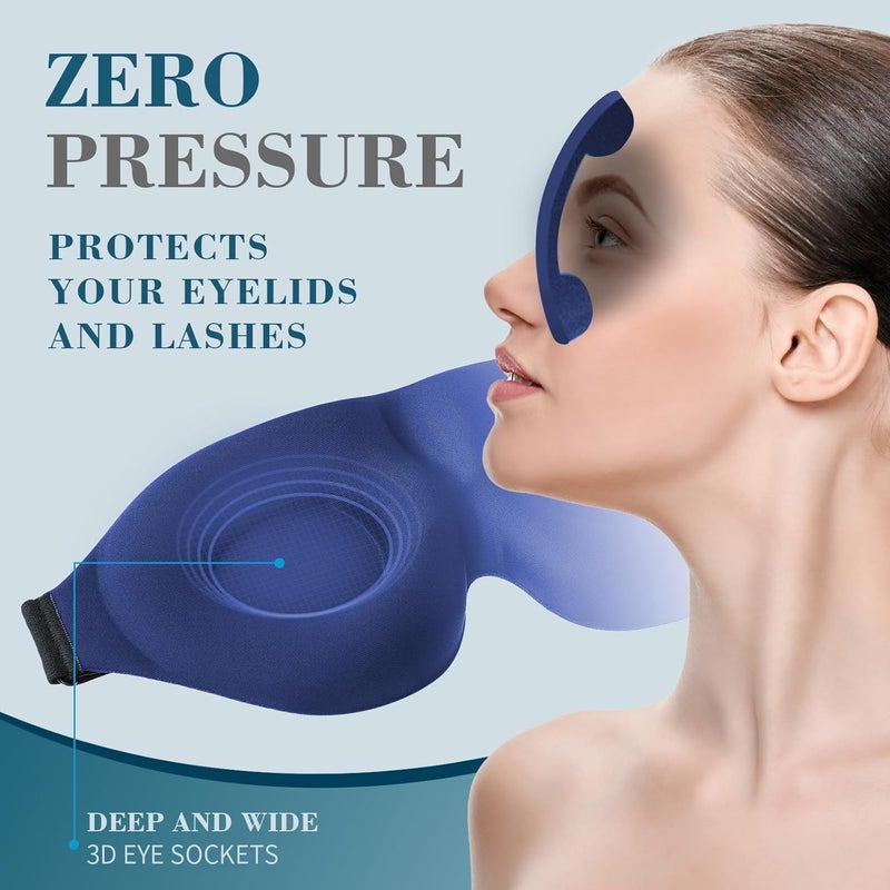 ZGGCD Sleep Mask for Side Sleeper, Light Blocking Sleeping Eye Mask for Women Men, 3D Contoured Cup Night Blindfold, Luxury Eye Cover Eyeshade with Adjustable Strap for Travel, Nap, Blue - Image 4