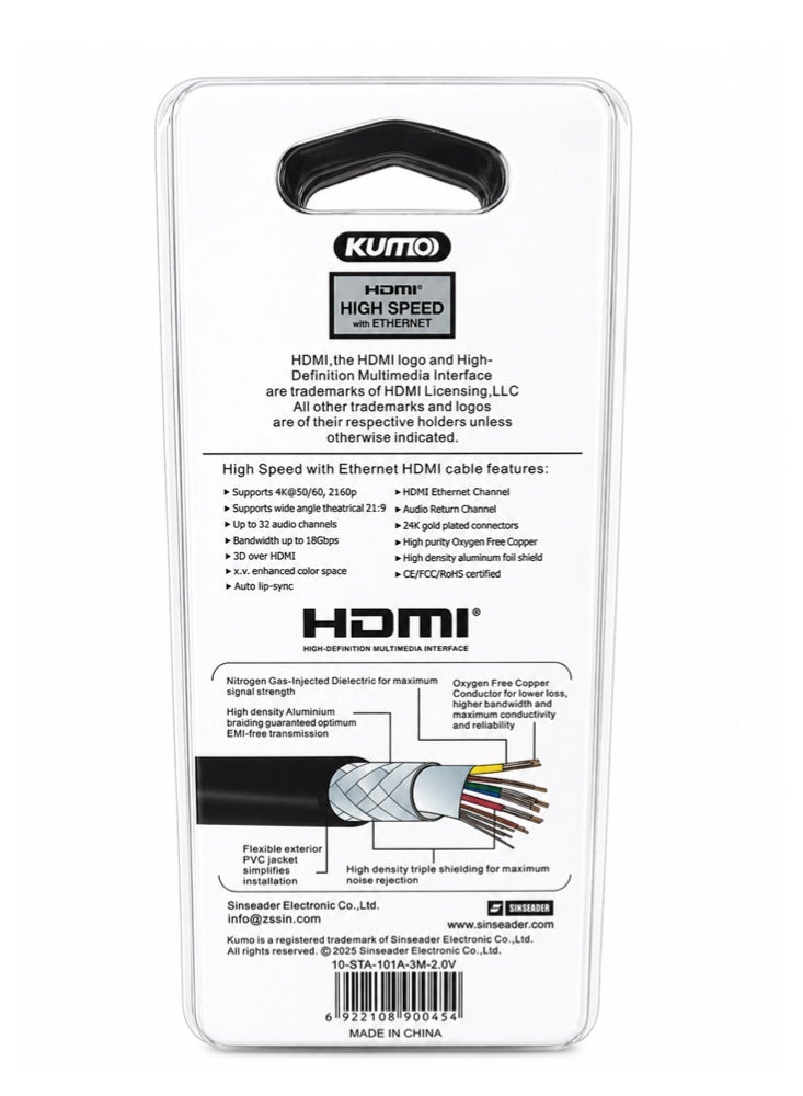 Kumo HDMI High Speed Cable 4K with Ethernet 1M KUMO - Image 2