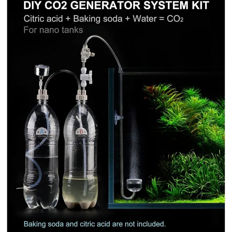 VAYINATO ® DIY CO2 Generator System Kit, DIY CO2 Aquarium Regulators, CO2 Accessories with Tube Valve Gauge Bottle Cap Kit for Aquarium Moss Plant (Baking soda+Citric Acid - Not Included) - Image 2