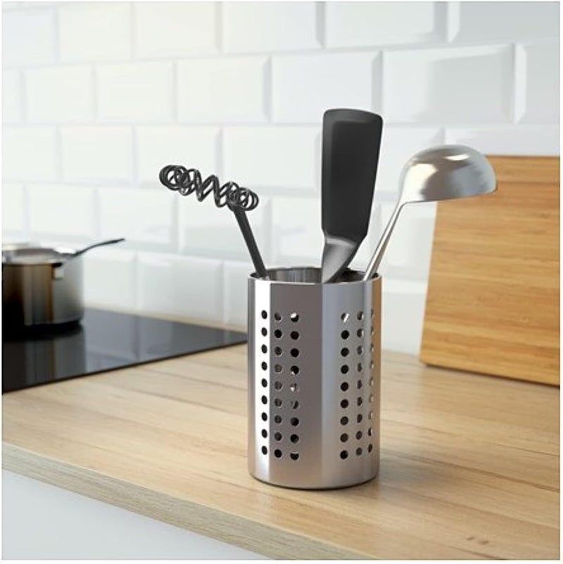 Generic Stainless Steel Kitchen Utensil Holder, 18 cm Height, 12 cm Diameter, Perforated Design (mk)