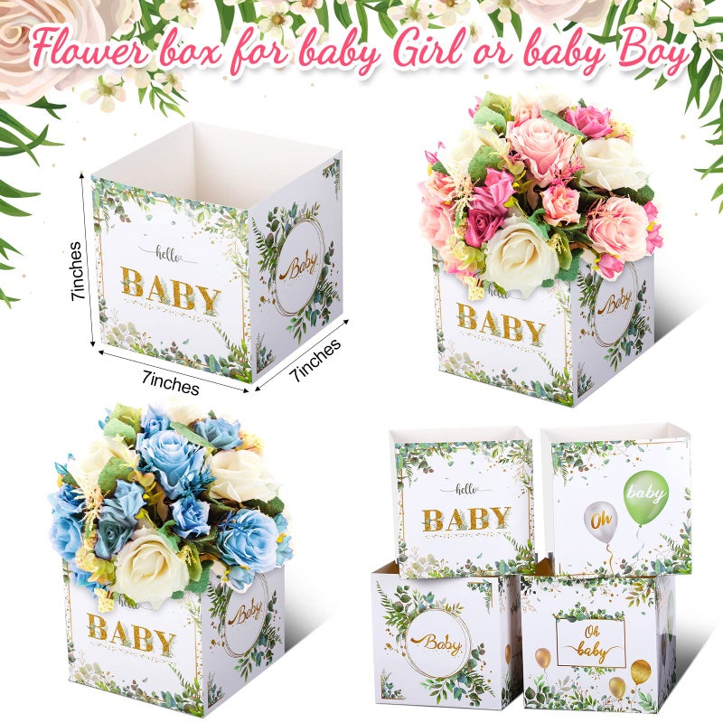 Funrous 6 Pcs Baby Shower Party Decorations Baby Shower Flower Boxes Table Centerpieces Floral Block Holder Table Display for Gender Reveal Birthday Party Flower Arrangement - Image 2